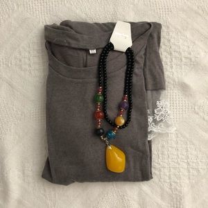 Long Sleeve Flare Tunic with Necklace